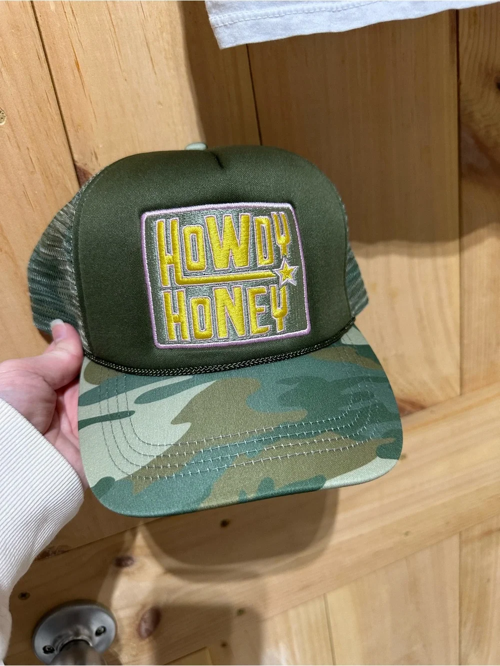 Howdy Honey Olive Camo Trucker Hat